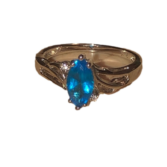 Sterling Silver Antique Style Marquis Blue Cz W White Accent Cz Stones Sz 7 - Picture 8 of 9